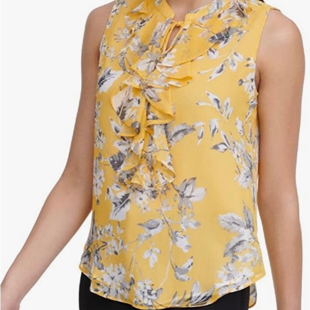 Tommy Hilfiger Yellow Floral ruffle Blouse sz L